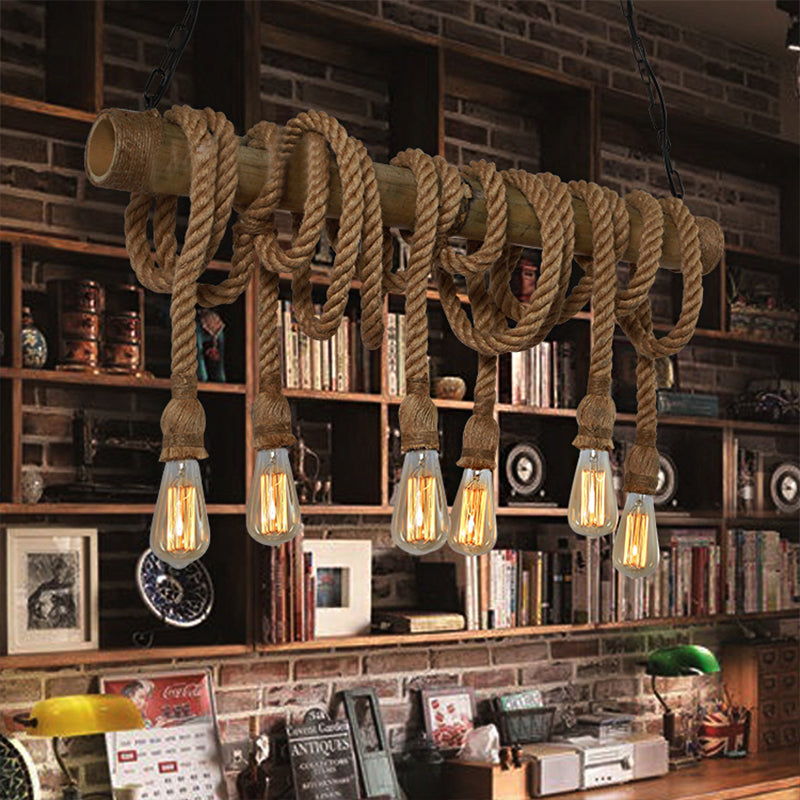 IndustrialBamboo - Adjustable Ceiling Lamp with Bamboo and Adjustable Rope