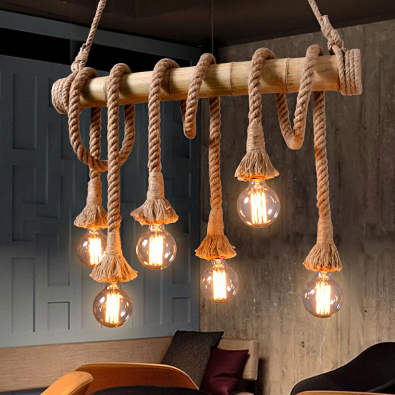 IndustrialBamboo - Adjustable Ceiling Lamp with Bamboo and Adjustable Rope