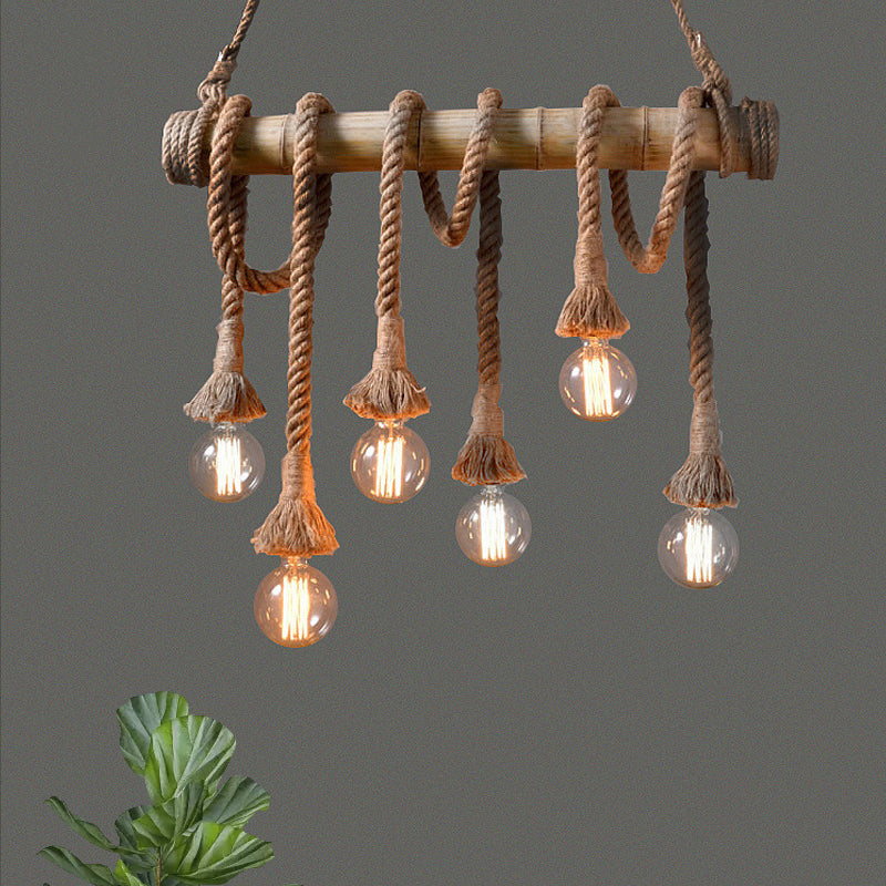IndustrialBamboo - Adjustable Ceiling Lamp with Bamboo and Adjustable Rope