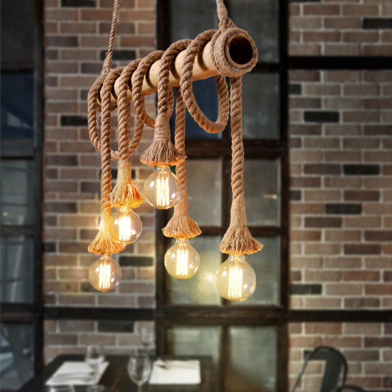 IndustrialBamboo - Adjustable Ceiling Lamp with Bamboo and Adjustable Rope