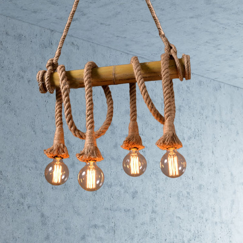 IndustrialBamboo - Adjustable Ceiling Lamp with Bamboo and Adjustable Rope
