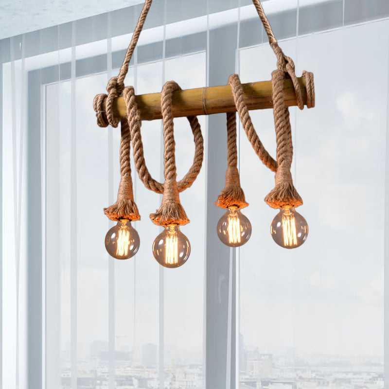 IndustrialBamboo - Adjustable Ceiling Lamp with Bamboo and Adjustable Rope