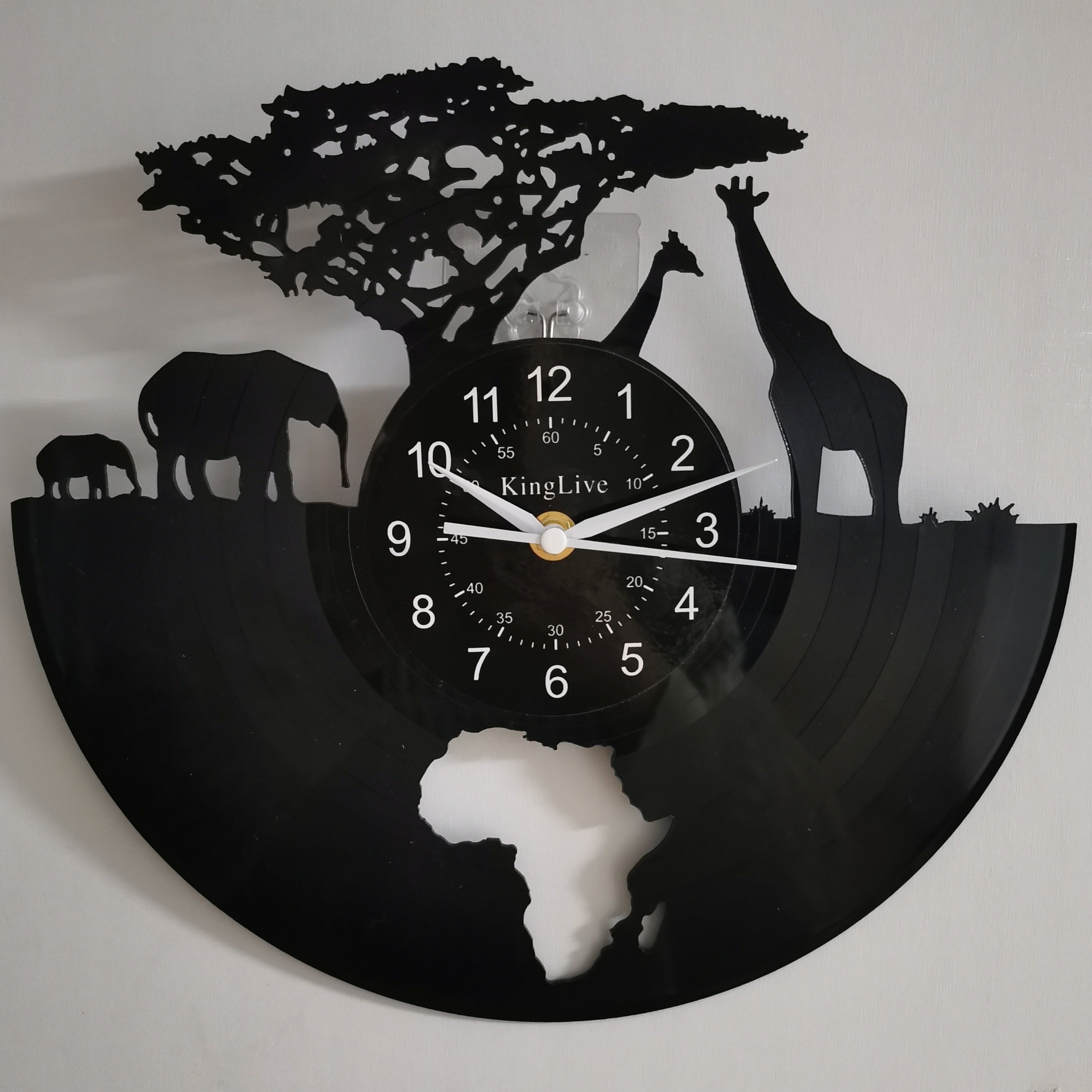 Reloj de pared de disco de vinilo - Tema jirafa, reloj silencioso, para sala de estar, dormitorio, cocina o oficina
