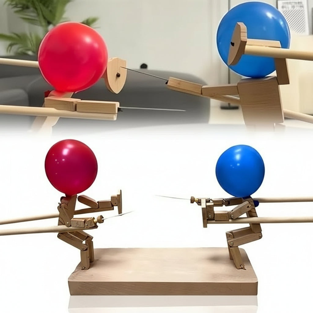 Handmade Balloon Heads Wooden Fighter Puppets