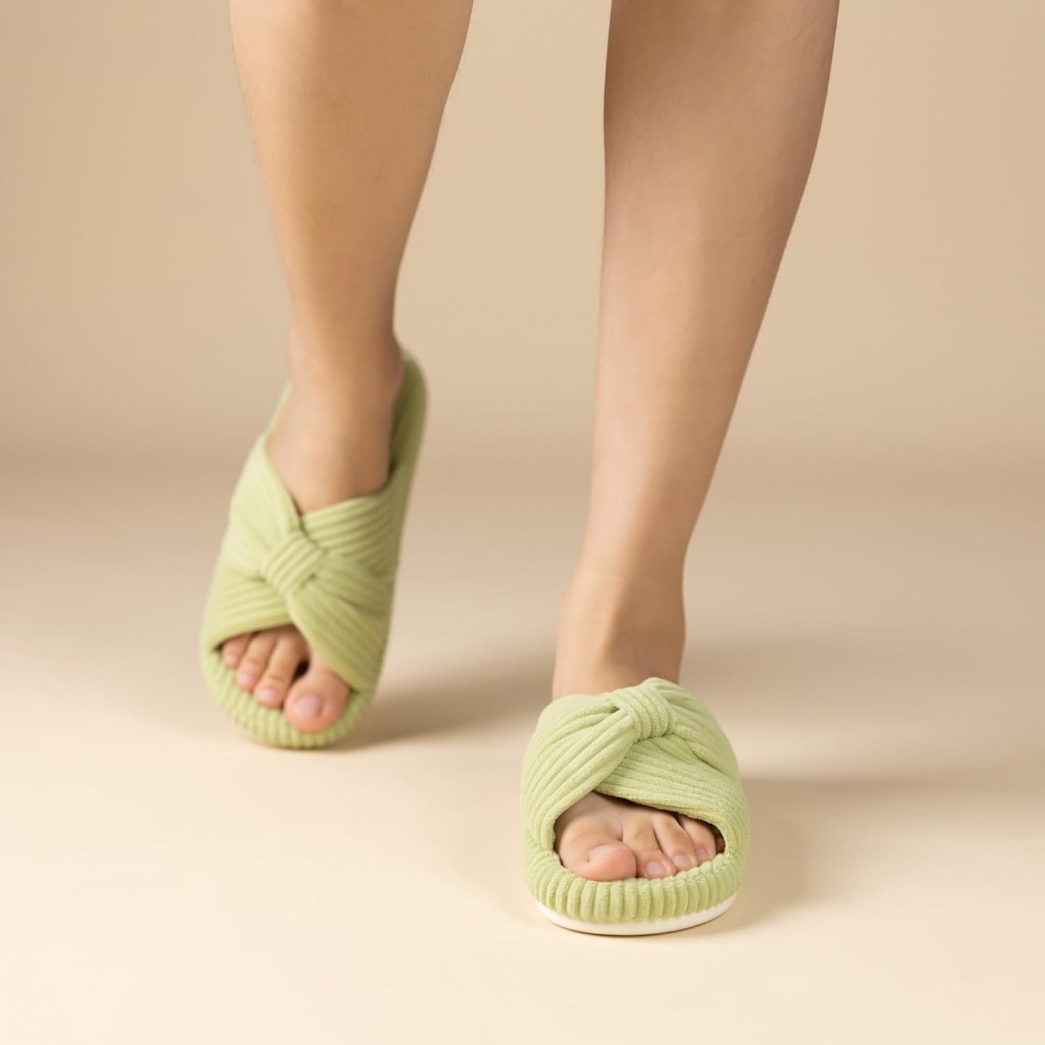 Slippers Dames Corduroy Kruisband Strik Memory Foam