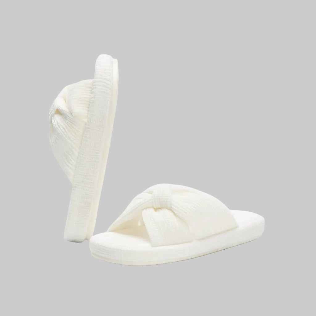 Slippers Dames Corduroy Kruisband Strik Memory Foam