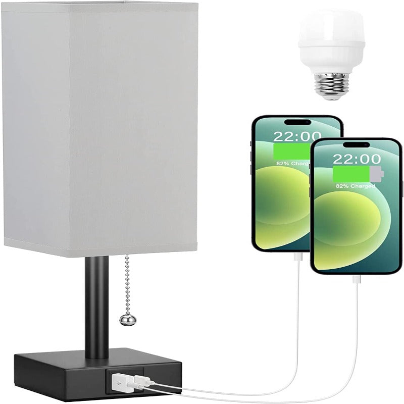 Table lamp with 3 brightness levels - 2700/3500/5000K Night light with USB ports and pull cord