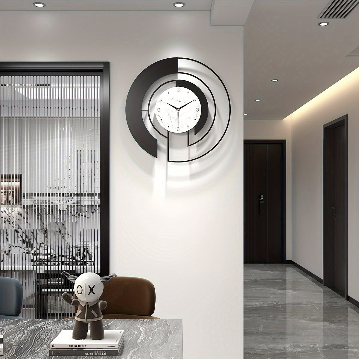 GeoClock - Reloj de pared geométrico silencioso de metal negro