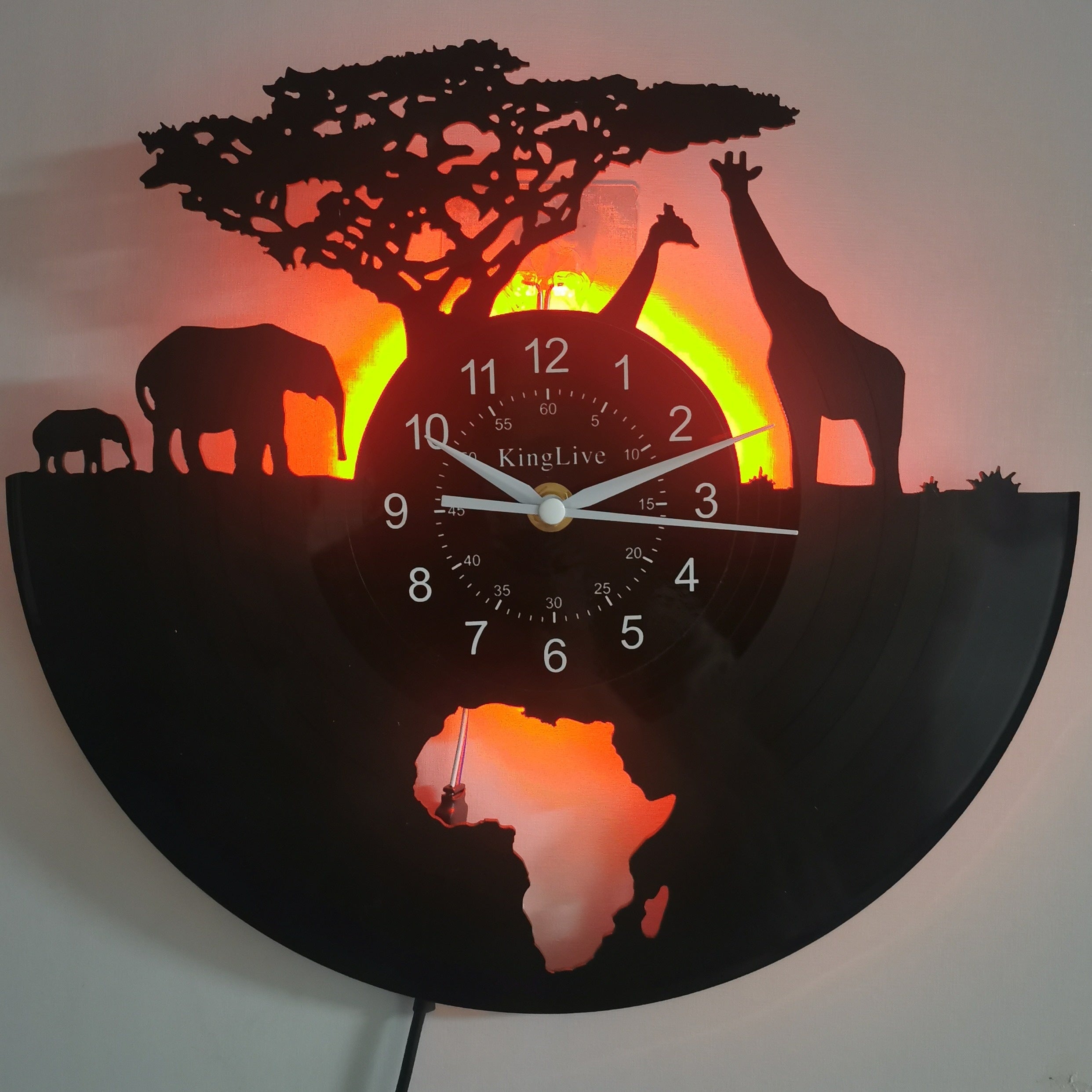 Vinyl Record Wall Clock - Giraffe Theme, Silent Clock, For Living Room, Bedroom, Kitchen or Office