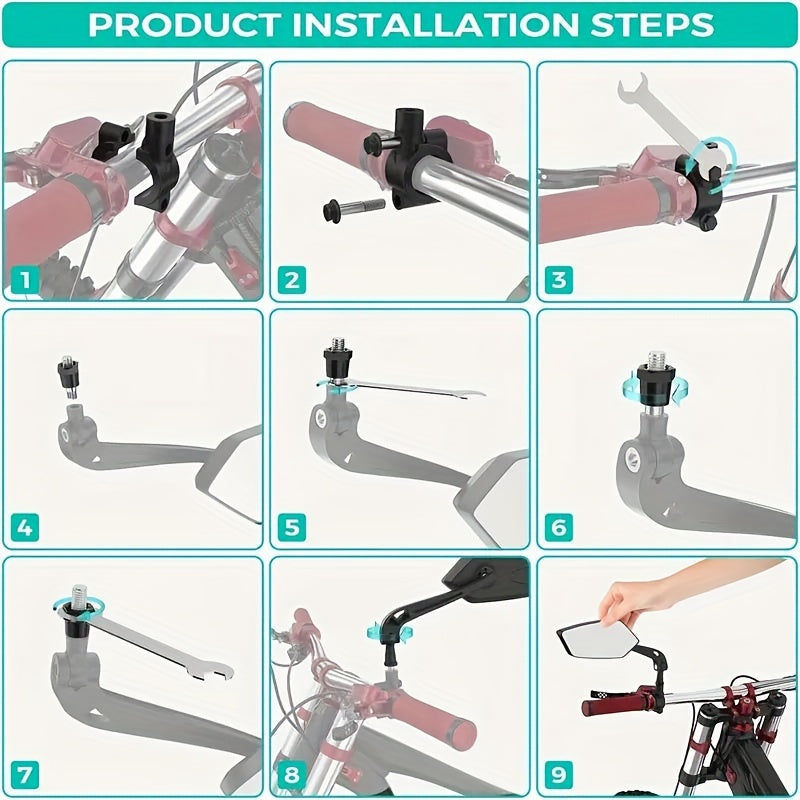 2 Stuks Verstelbare HD Achteruitkijkspiegels voor Fiets - 9in/23cm, Eenvoudige Installatie, Duurzaam