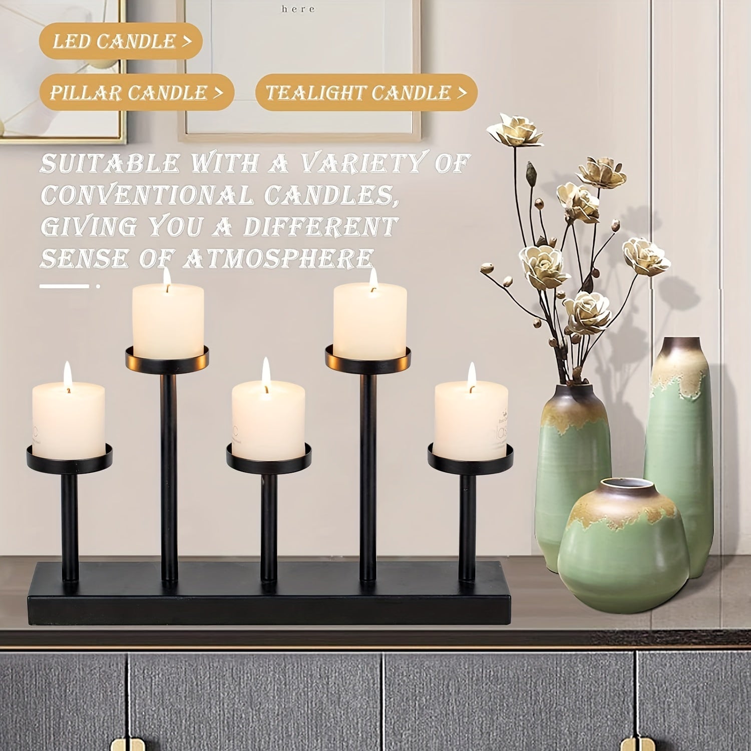 Elegant Zwart Kandelaar Tafeldecoratie – 5-Pijlers Kaarsenhouder Voor Bruiloften, Feesten, Dinertafels