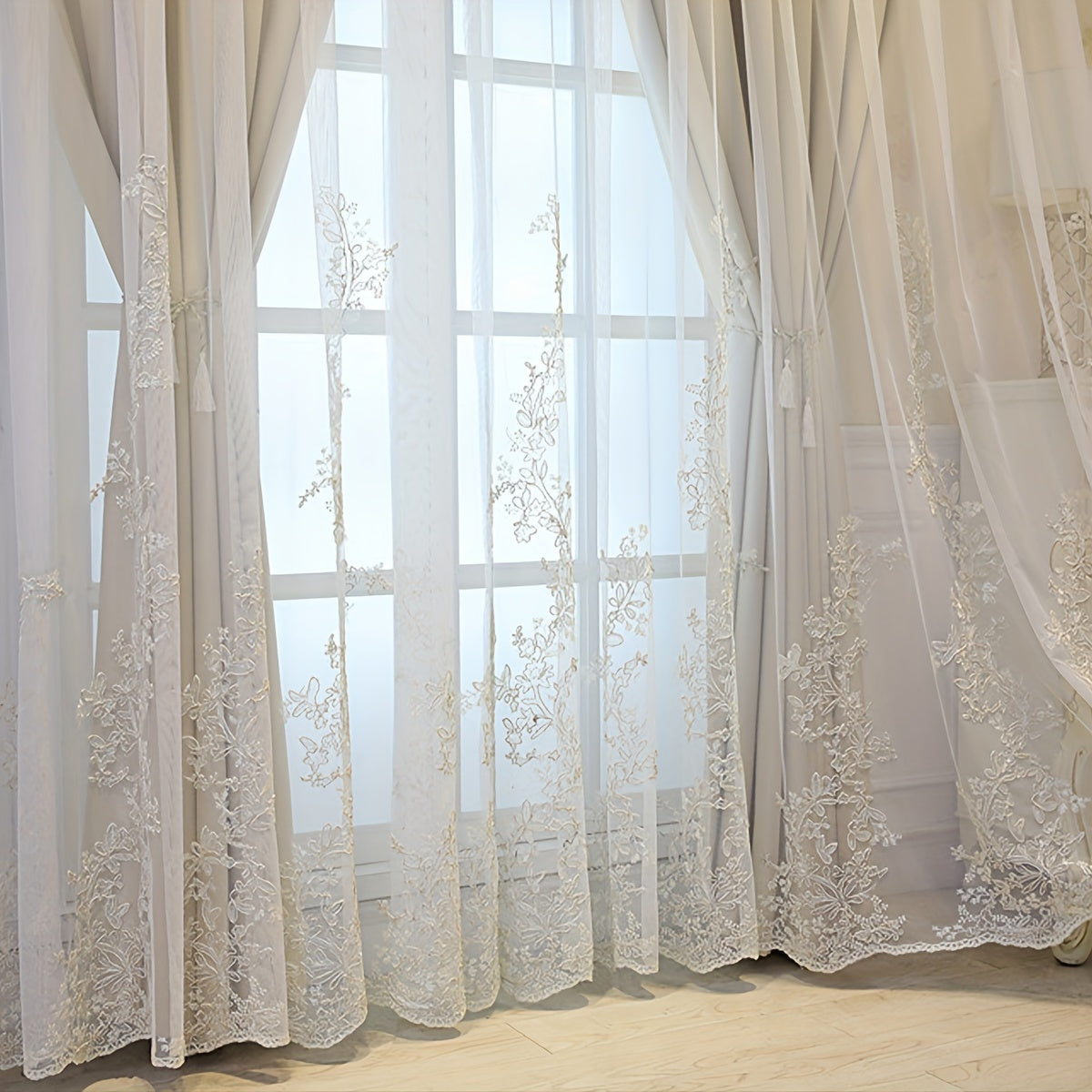 2 Stuks Elf Fairy Geborduurde Gordijnen - Lichtdoorlatende Gordijnpanelen met Geïntegreerde Stof en Ringen