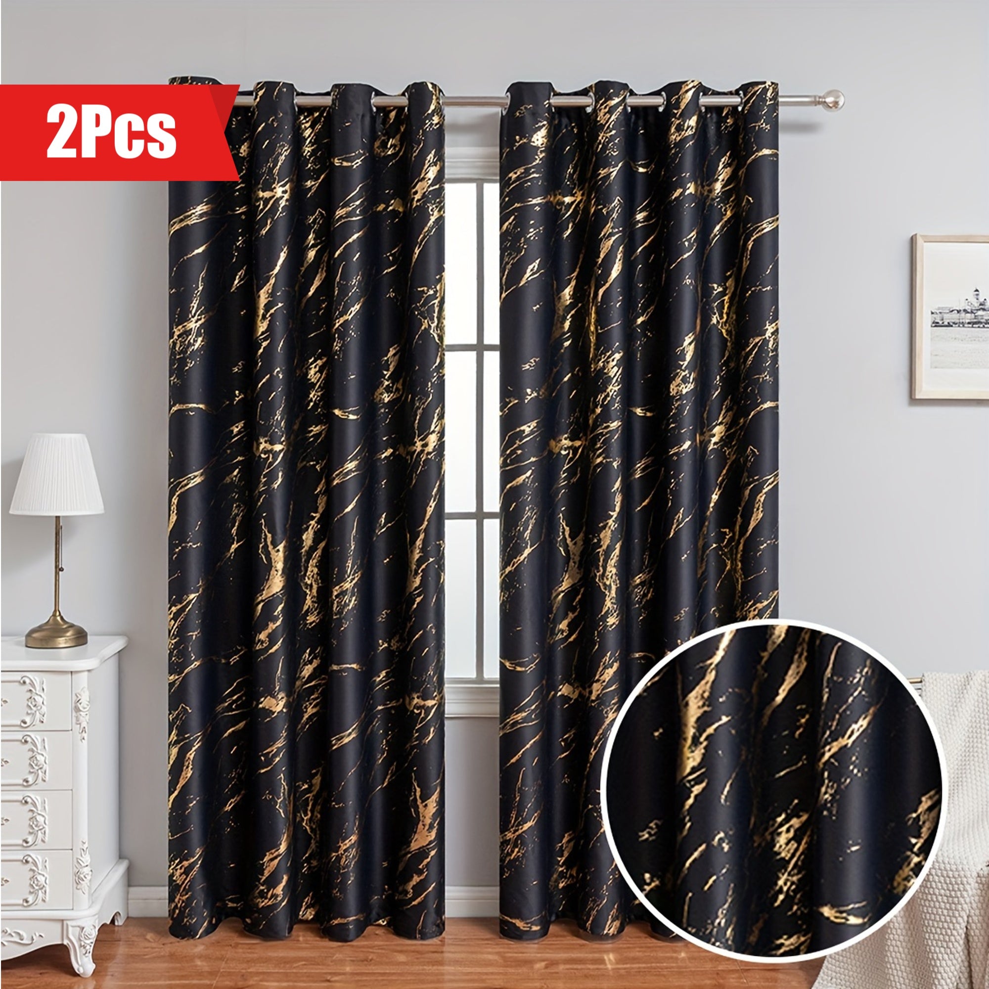 2 Pezzi Tende Oscuranti con Stampa in Marmo Bronzo - Tende per il Soggiorno e la Camera da Letto
