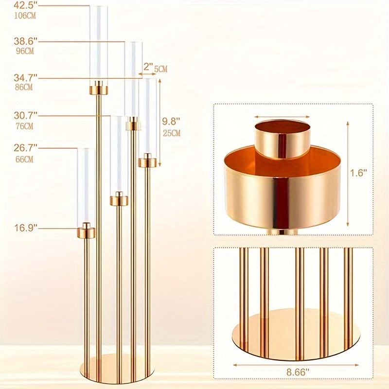 Gouden metalen & acryl kandelaar - 5-armige elegante tafeldecoratie voor bruiloften en feesten
