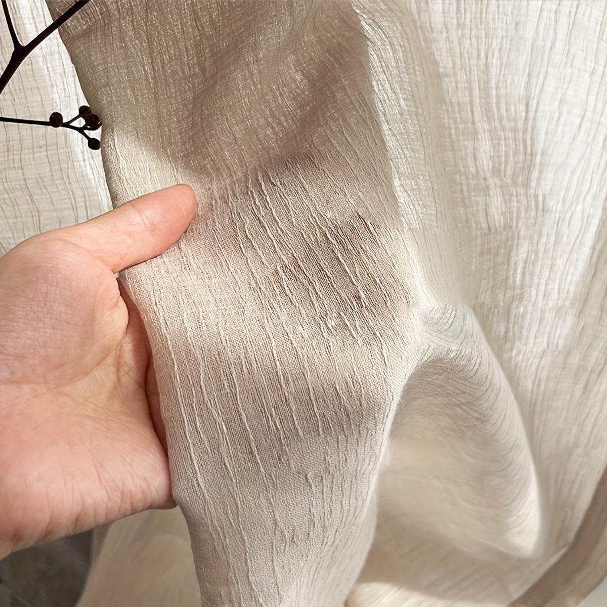 Tendine in Lino Moderno a Rete - 2 Pezzi Stile Canapa Giapponese con Design a Tasca per Asta