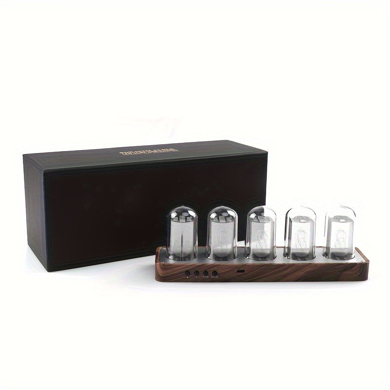 ClocTeck Reloj de Tubo Nixie - Reloj de Escritorio Digital Retro, Soporta Calibración de Tiempo Wi-Fi (Color Nogal)