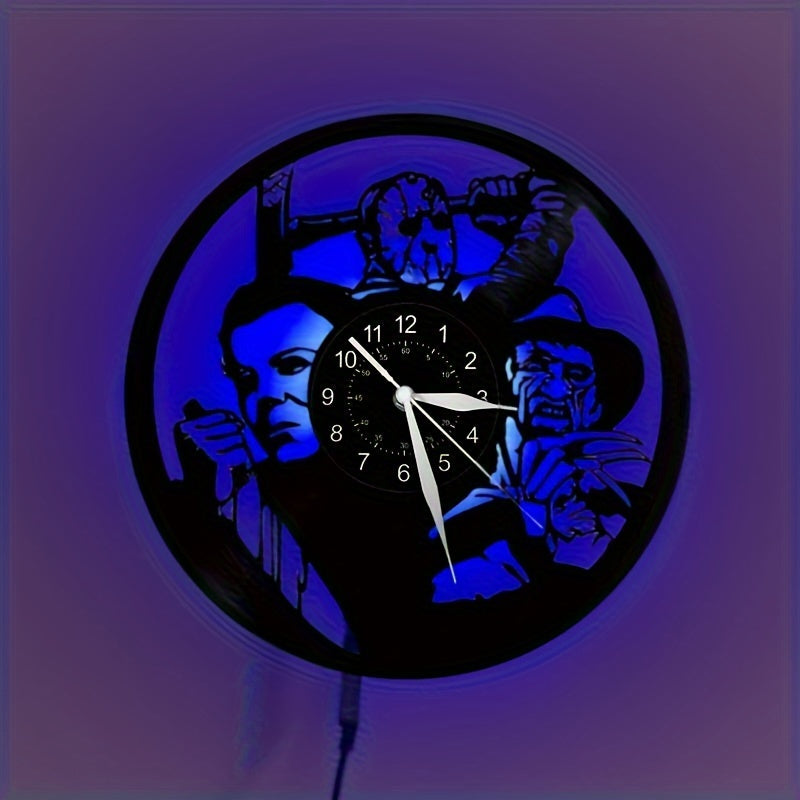 VinylHorror - Style Horror Theme Wall Clock, Vinyl Record