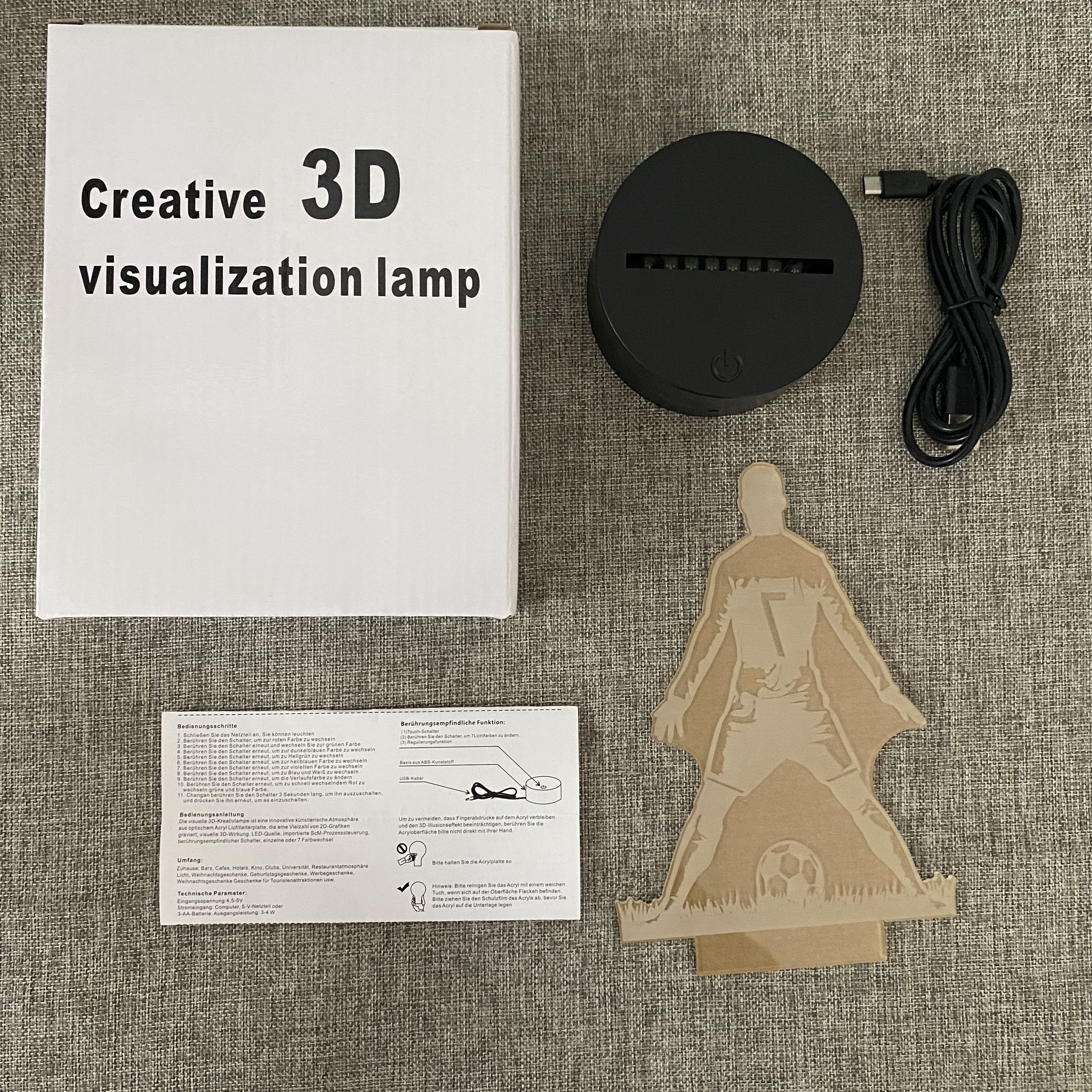 SportGlow - Candeeiro Noturno LED 3D Jogador de Futebol com Mudança de Cor