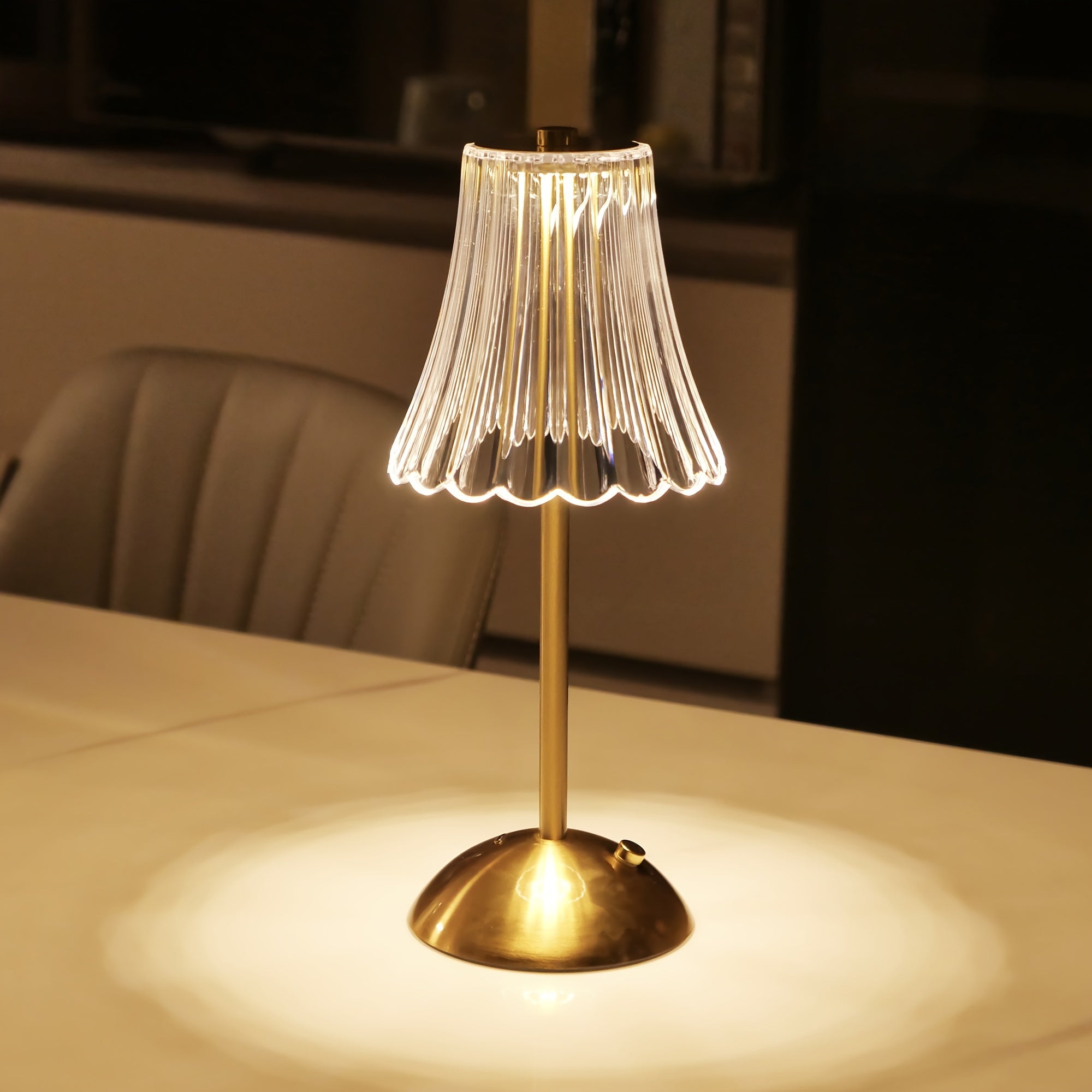 Crystaluxe - Lámpara de mesa de cristal LED con control táctil, luz tricolor