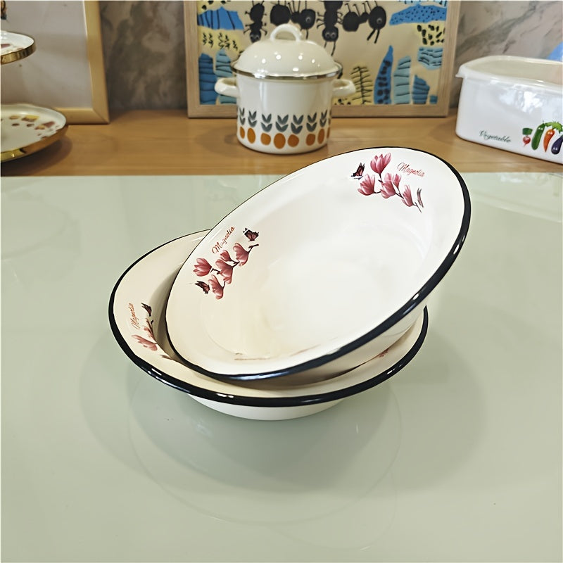 FlowerEnamel - 3-delige Set Vintage Bloemen Emaille Kommen voor Keuken & Eetkamer