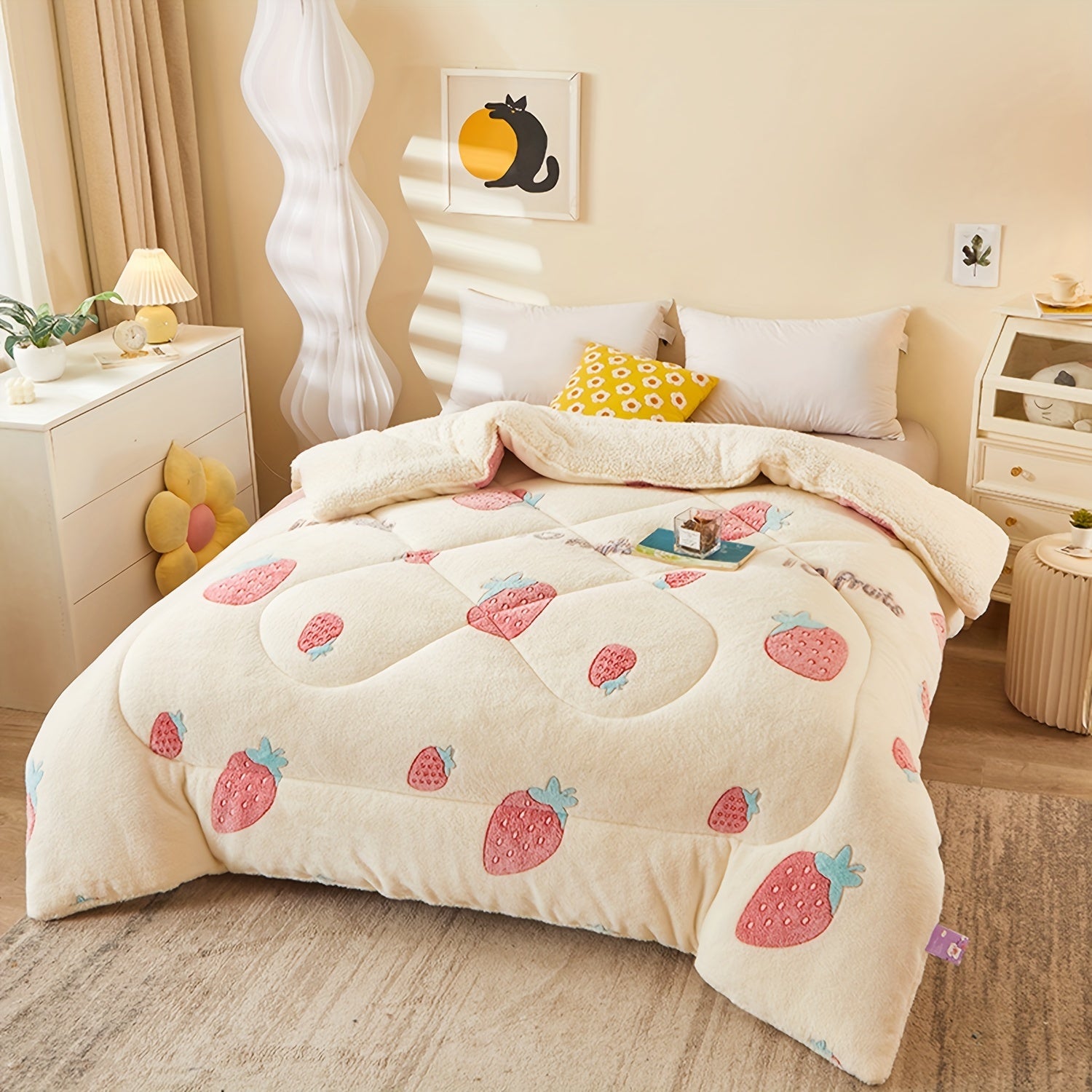 Soft Floral Fleece Winter Duvet – Warm Polyester Cover for Autumn and Winter, Suitable for Bedrooms and Guest Rooms
