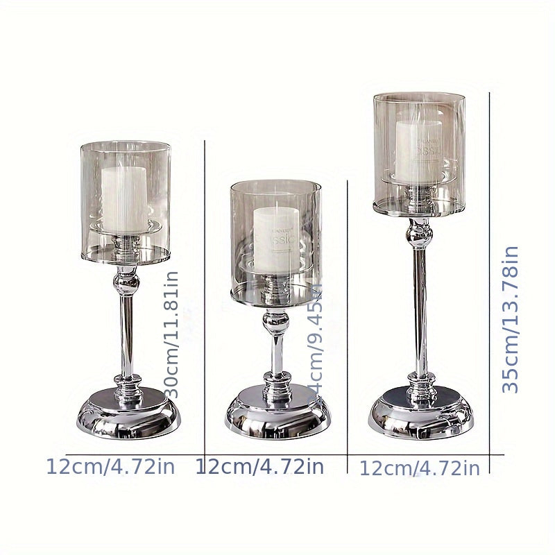 Set van 3 Zilveren Engelachtige Kaarshouders - Perfect voor Feestelijke Decoratie