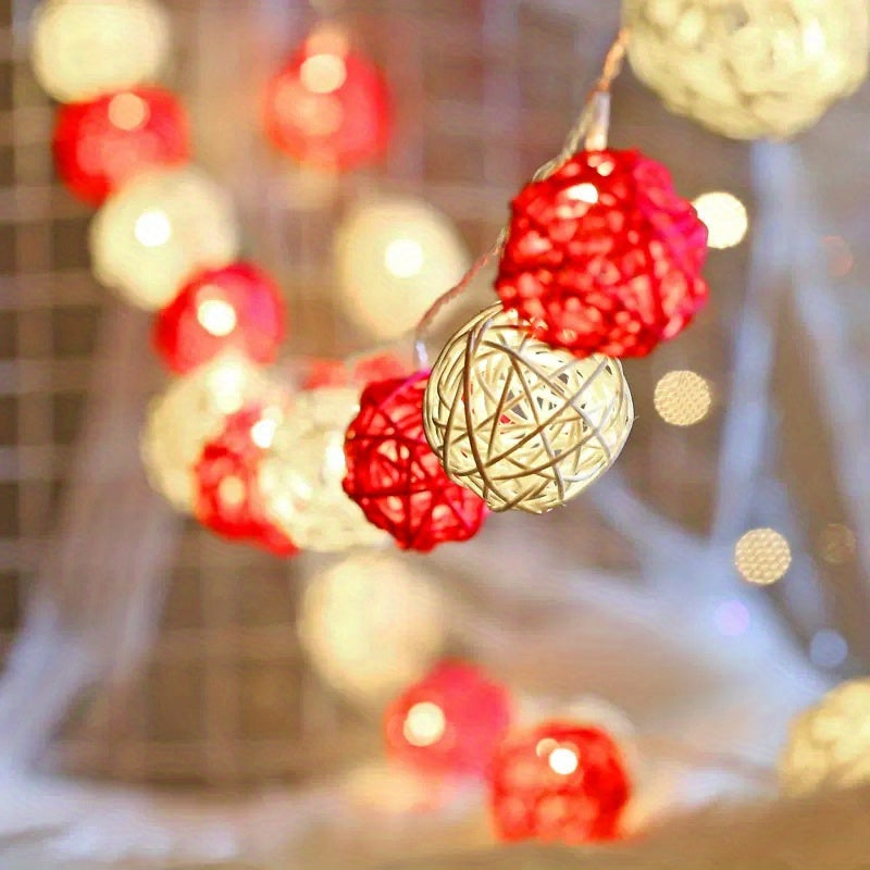LuxeGlow - Blue White Rattan Light Strings 2m 20 LEDs, Battery-Powered Decorative Lighting