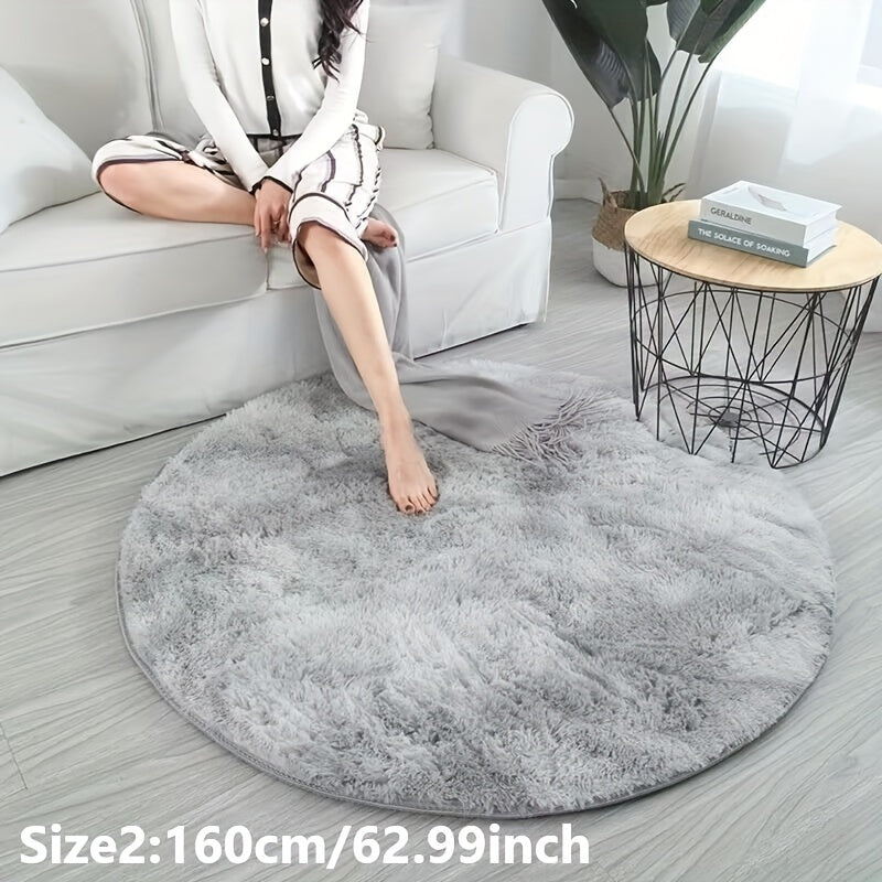 1 pieza Alfombra redonda de peluche teñida anudada - Alfombrilla decorativa suave y cálida para sala de estar, dormitorio y yoga
