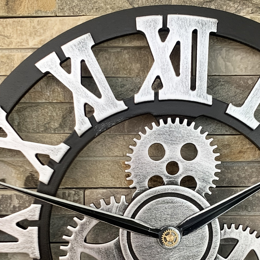Oversized Zilverkleurige Romeinse Tandwiel Wandklok - Stille Klok voor Woonkamer, Kantoor en Keuken Productbeschri
