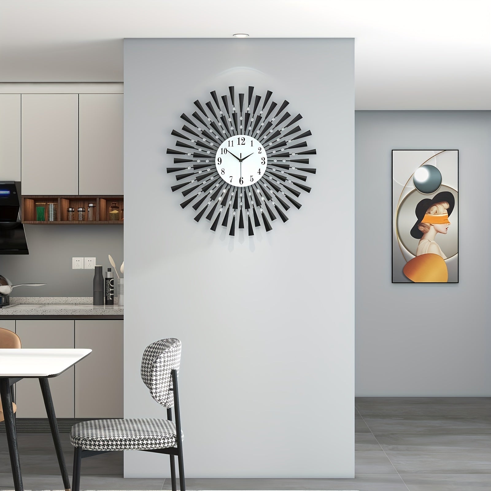 Reloj de Pared Metálico Negro Silencioso con Esfera de Cristal - Funciona con Pilas para Salón, Dormitorio, Oficina