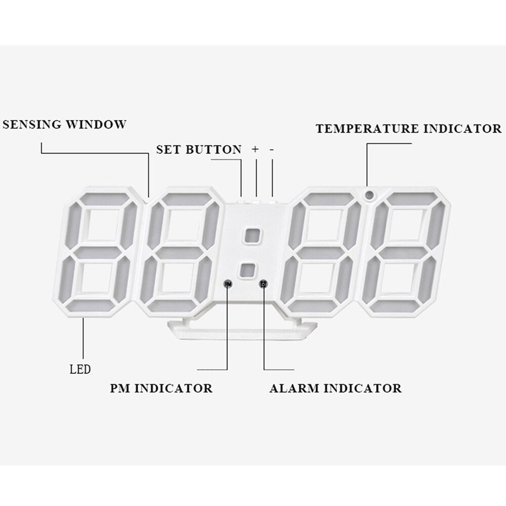 LED Digital Wall Clock - Temperature and Alarm