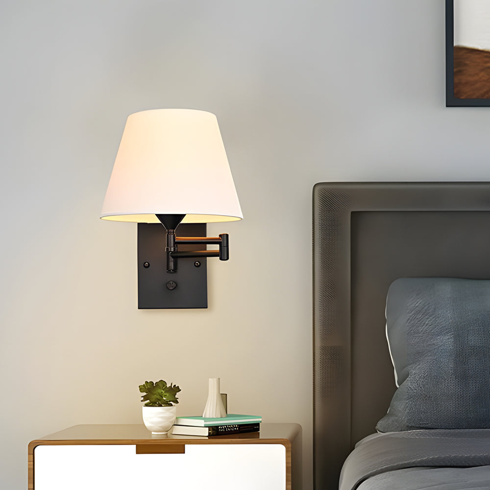 Lámpara de pared con brazo giratorio enchufable de 1 luz con pantalla de lino