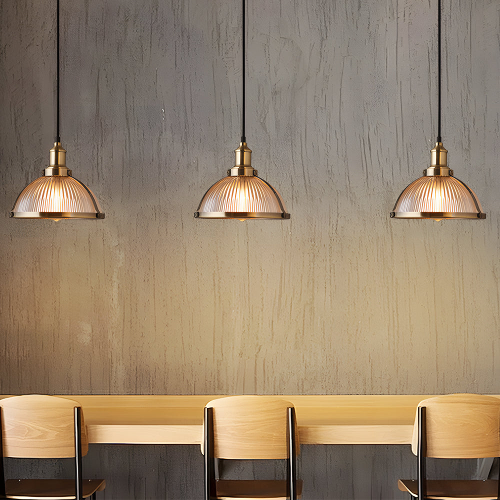 Lámpara colgante retro de 1 luz con pantalla de vidrio rayada