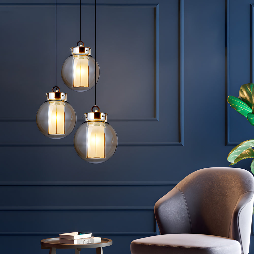 Lampada a sospensione in vetro ambra