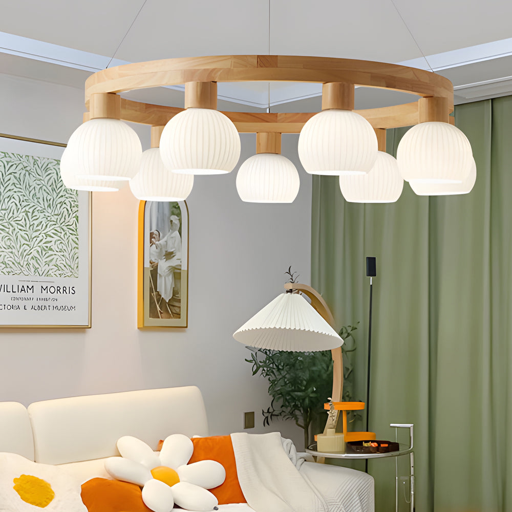 NordicLustre - Scandinavian Wooden Chandelier with 3-Step Dimming Function