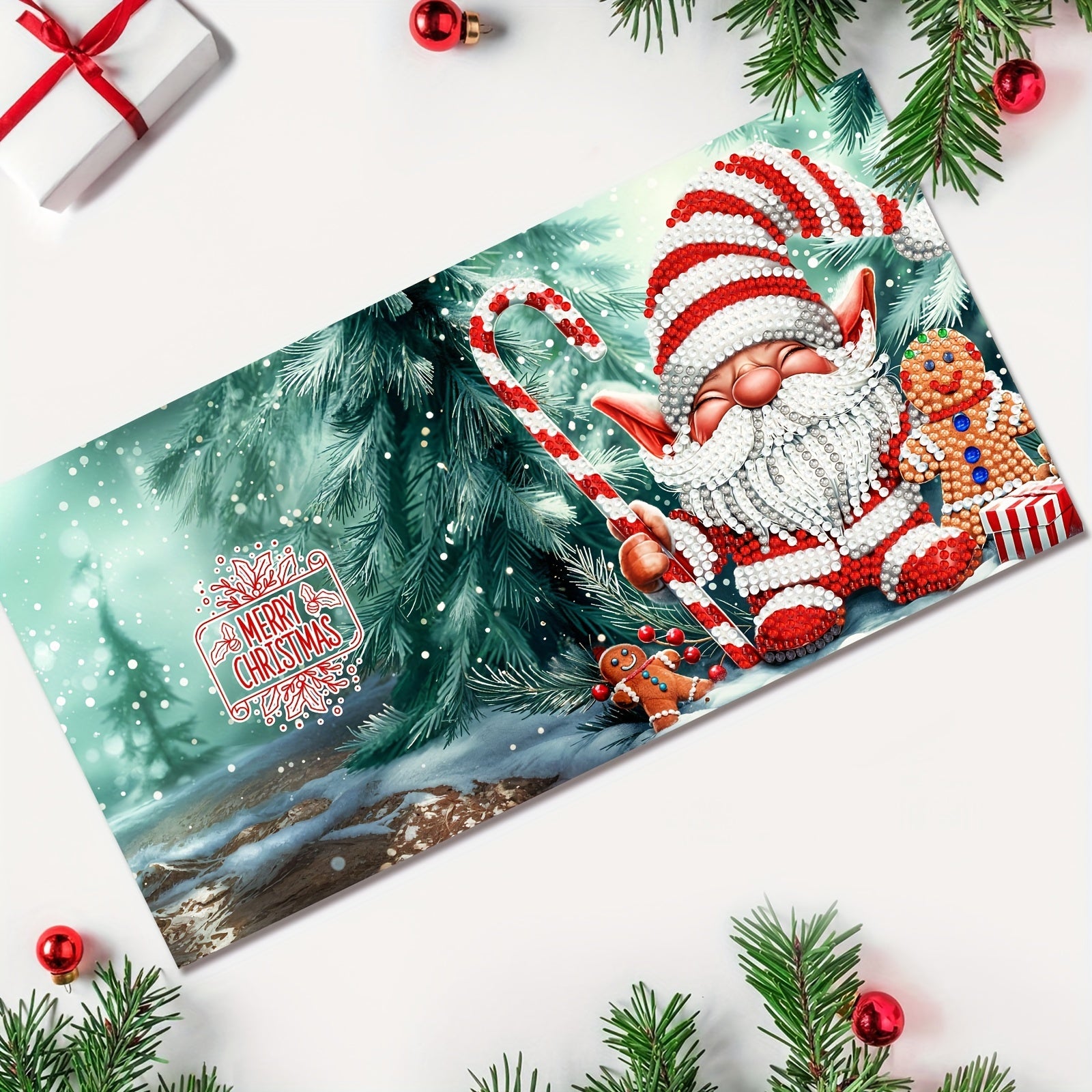 Set de 12 Tarjetas Navideñas DIY de Pintura con Diamantes - Tarjetas de Felicitación con Tema de Papá Noel para Amigos y Familia