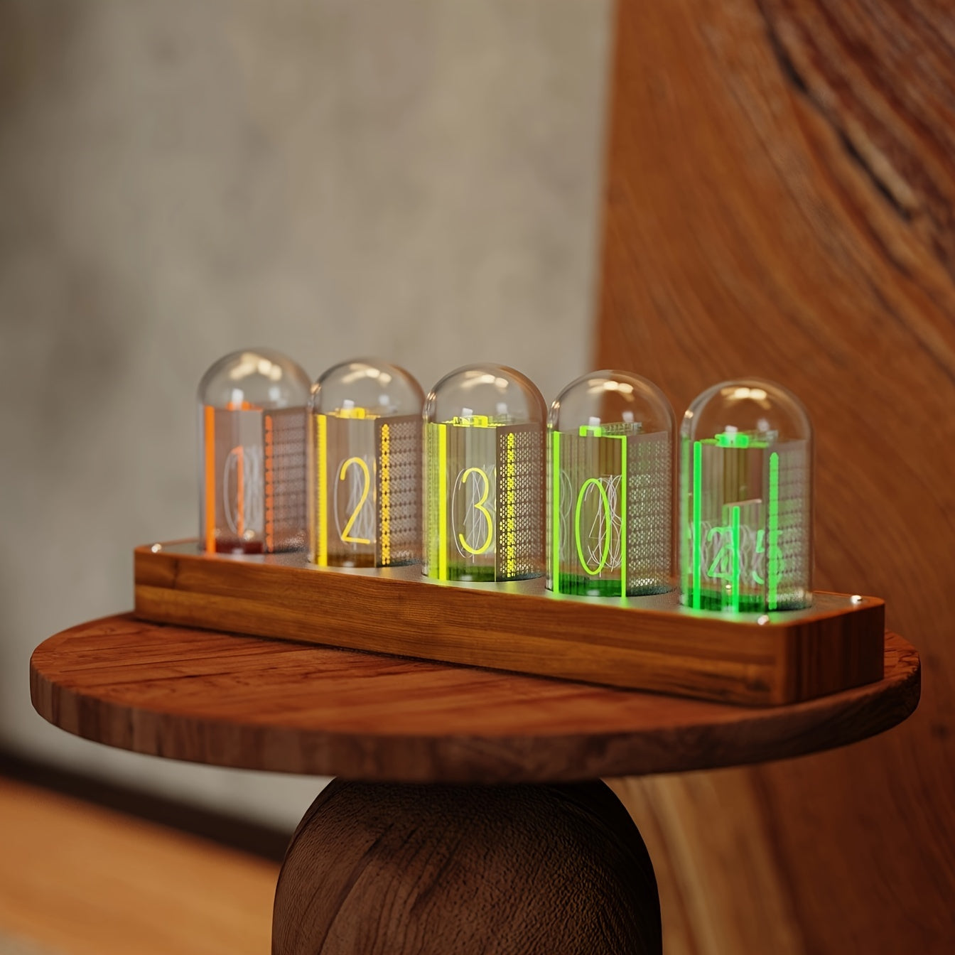 ClocTeck Nixie Tube Clock - Retro Digital Desk Clock, Supports Wi-Fi Time Calibration (Walnut Color)