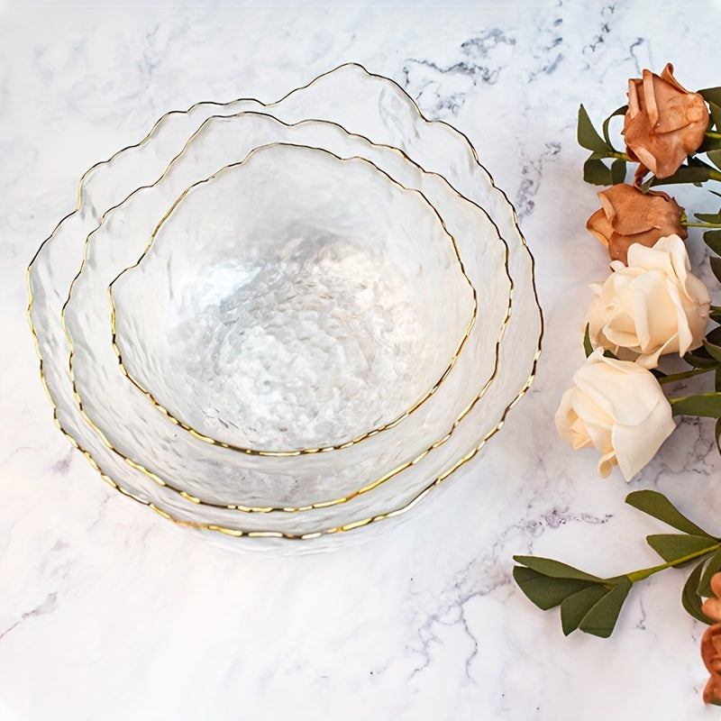 GlasEdge - 3-delige Set Gouden Rand Transparante Saladekommen