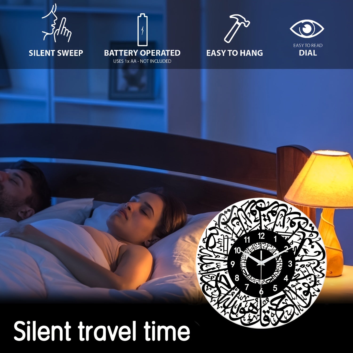 FaithTime - Reloj de pared islámico de vidrio templado, decoración redonda silenciosa