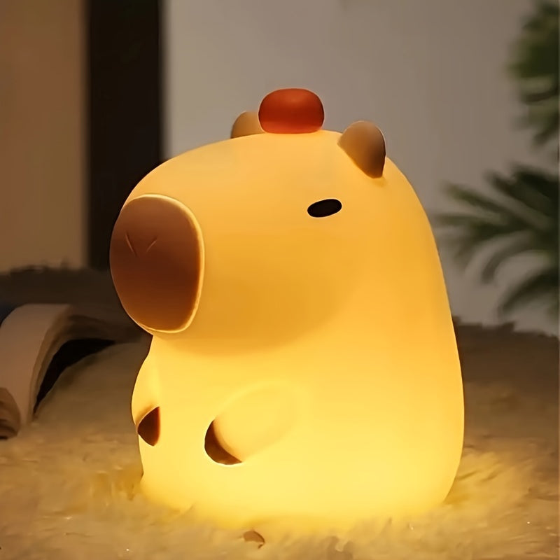CapyGlow - Lámpara nocturna de capibara adorable con luz de silicona recargable por USB