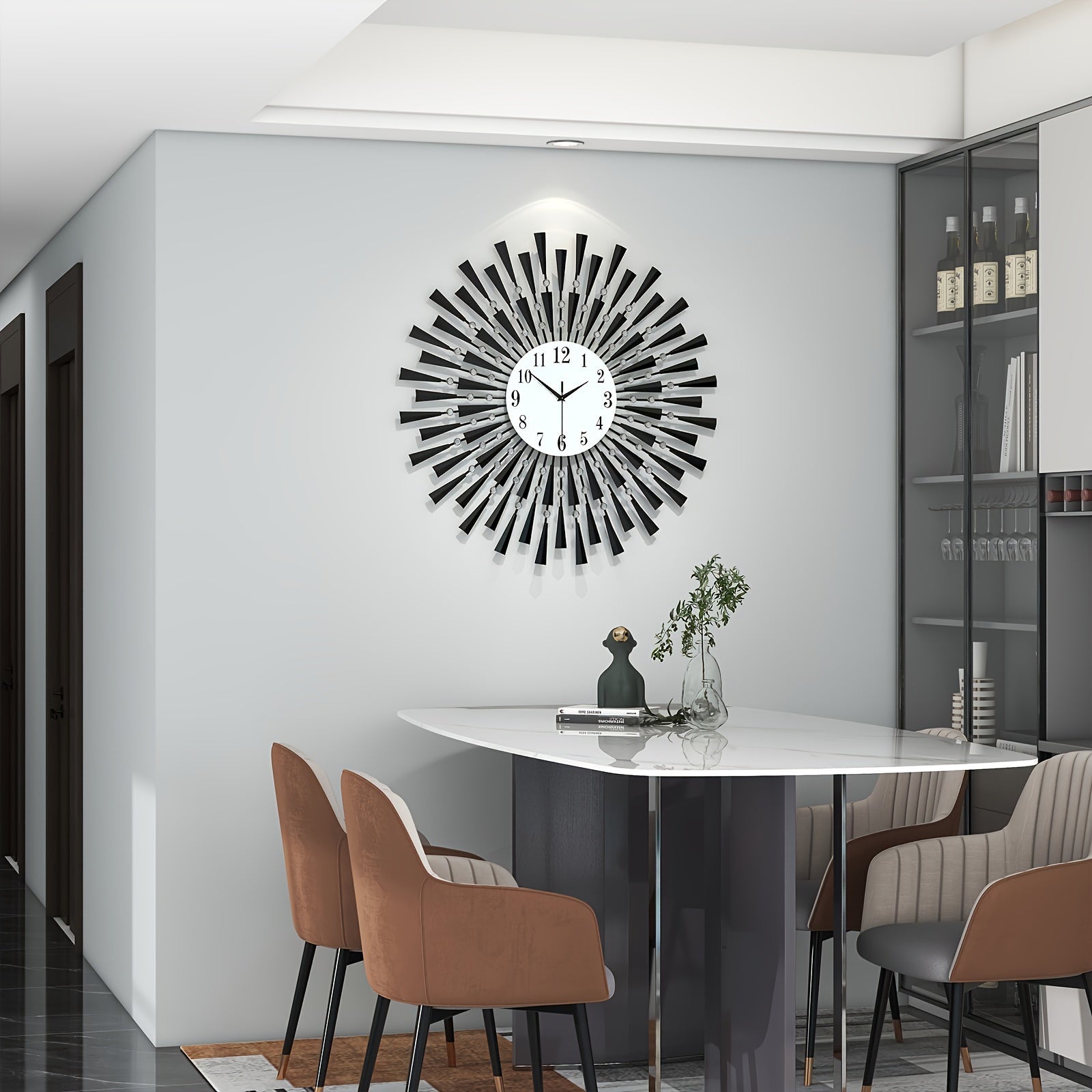 Reloj de Pared Metálico Negro Silencioso con Esfera de Cristal - Funciona con Pilas para Salón, Dormitorio, Oficina