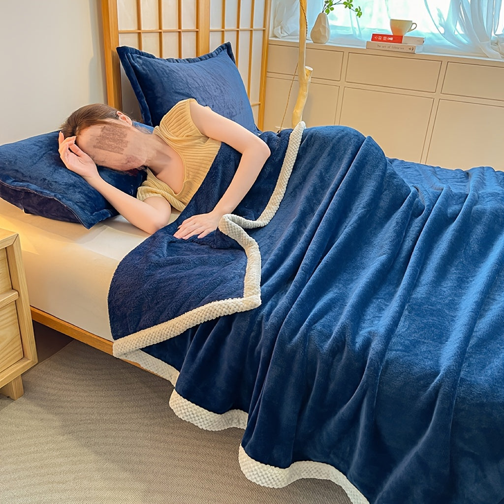 Dubbelzijdige Coral Fleece Deken - Dikke Winter Flanel, Zachte Fluwelen Sofa Siësta Deken met Non-woven Weefsel, Machinewasbaar