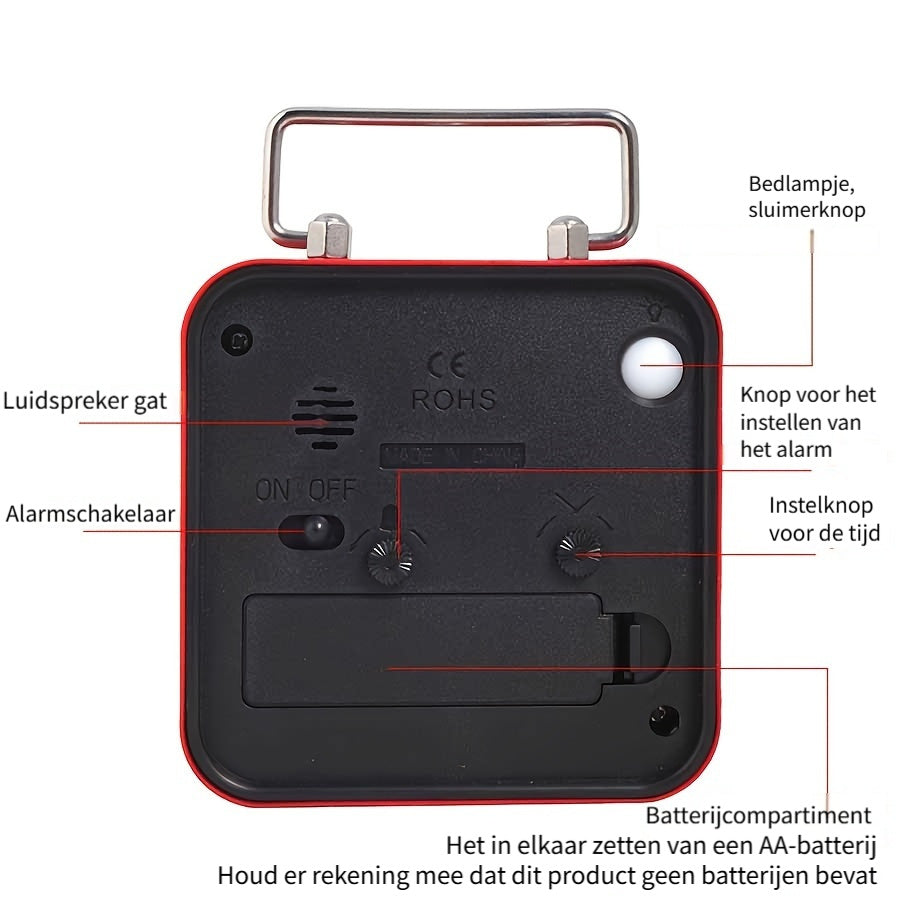 TimeCube - Vierkante Metalen Wekker met Nachtlampje en Snooze
