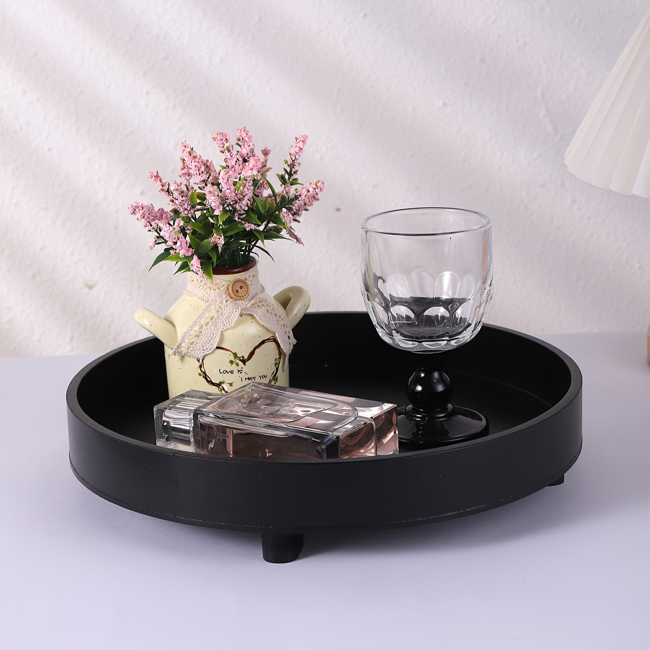 ClassicTray - Vassoio Rotondo in Legno Nero | Design Classico per Decorazione e Conservazione