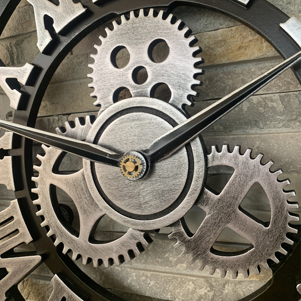 Oversized Zilverkleurige Romeinse Tandwiel Wandklok - Stille Klok voor Woonkamer, Kantoor en Keuken Productbeschri