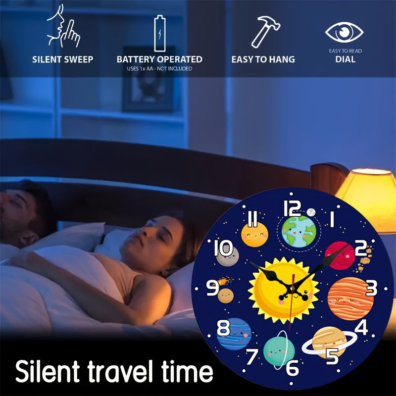 CosmicTime - Stille Zonnestelsel Wandklok, Ronde Decoratieve Tijdmeter