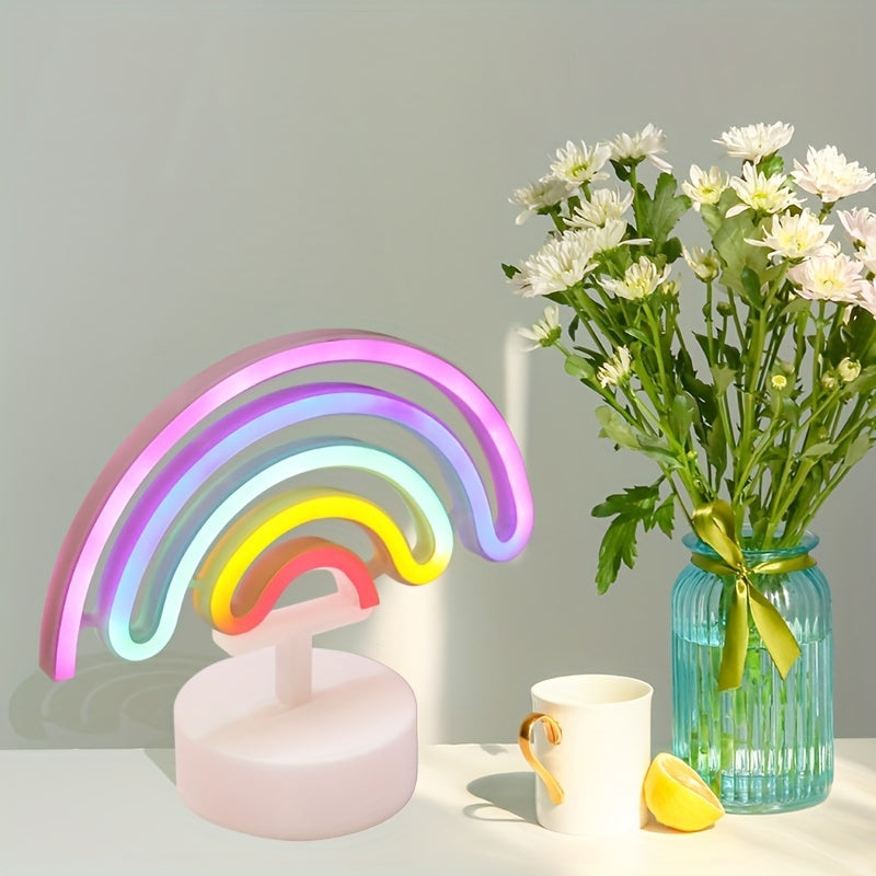 RainbowGlow - Schattig Regenboog Neonlicht met Lampvoet