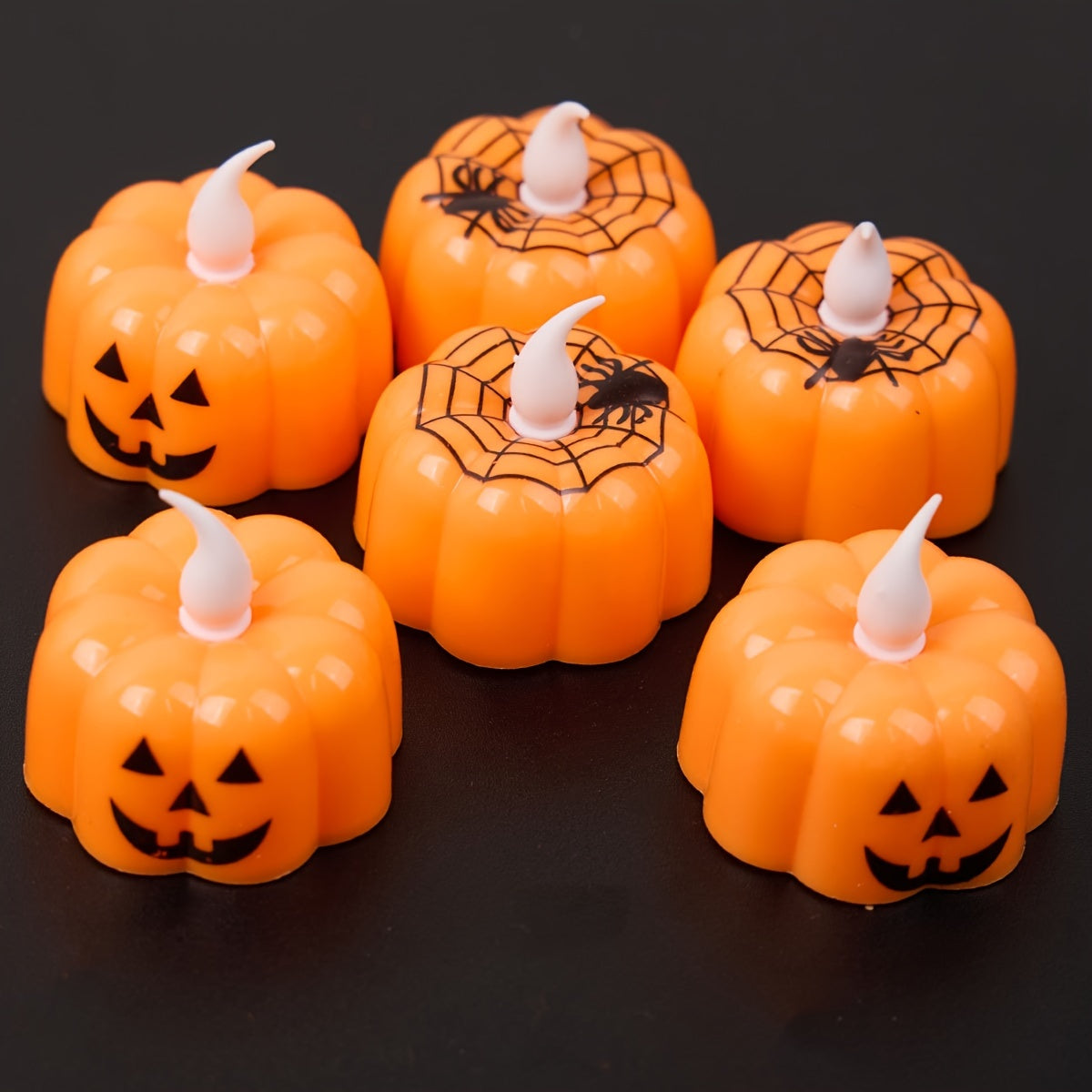 Candele LED di Halloween a zucca – 2 pezzi, 9,14 cm design Jack-o'-Lantern, con batterie