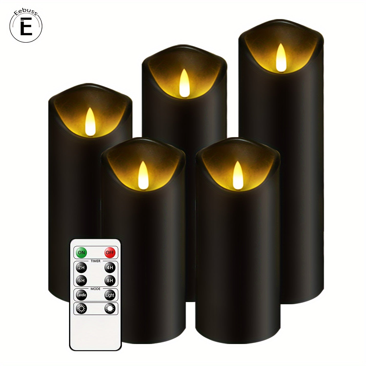 Set di 5 candele senza fiamma Eebuss con telecomando e timer - Candele LED per decorazione (Nero)