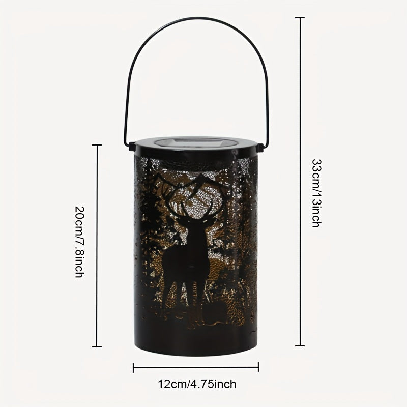 LumiLight - Solar Iron Lantern with Deer and Forest Pattern